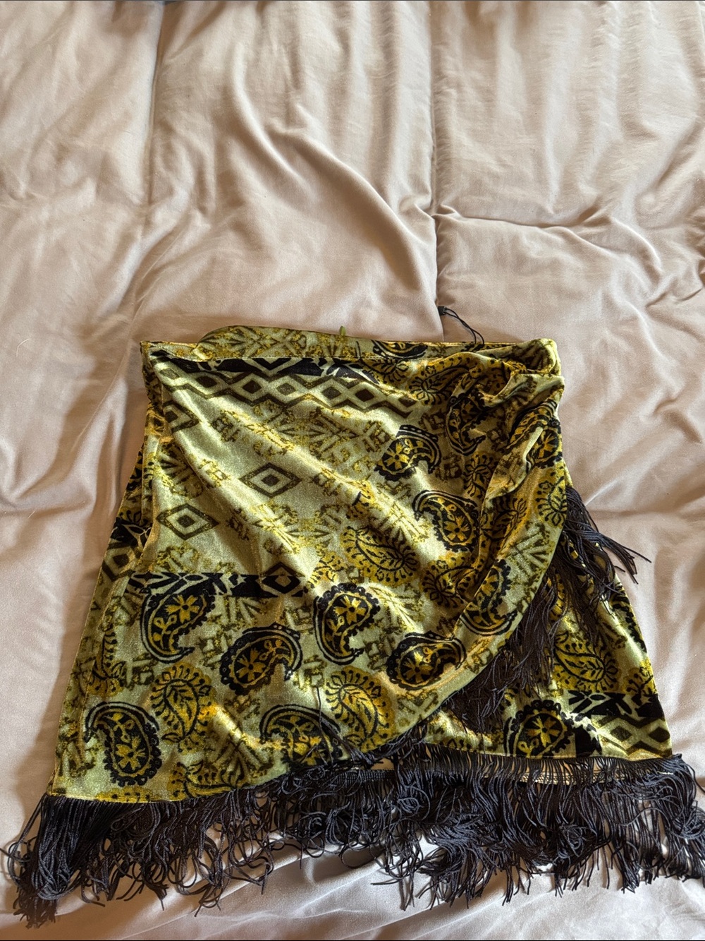 Zara Yellow Paisley Velvet Fringe Wrap